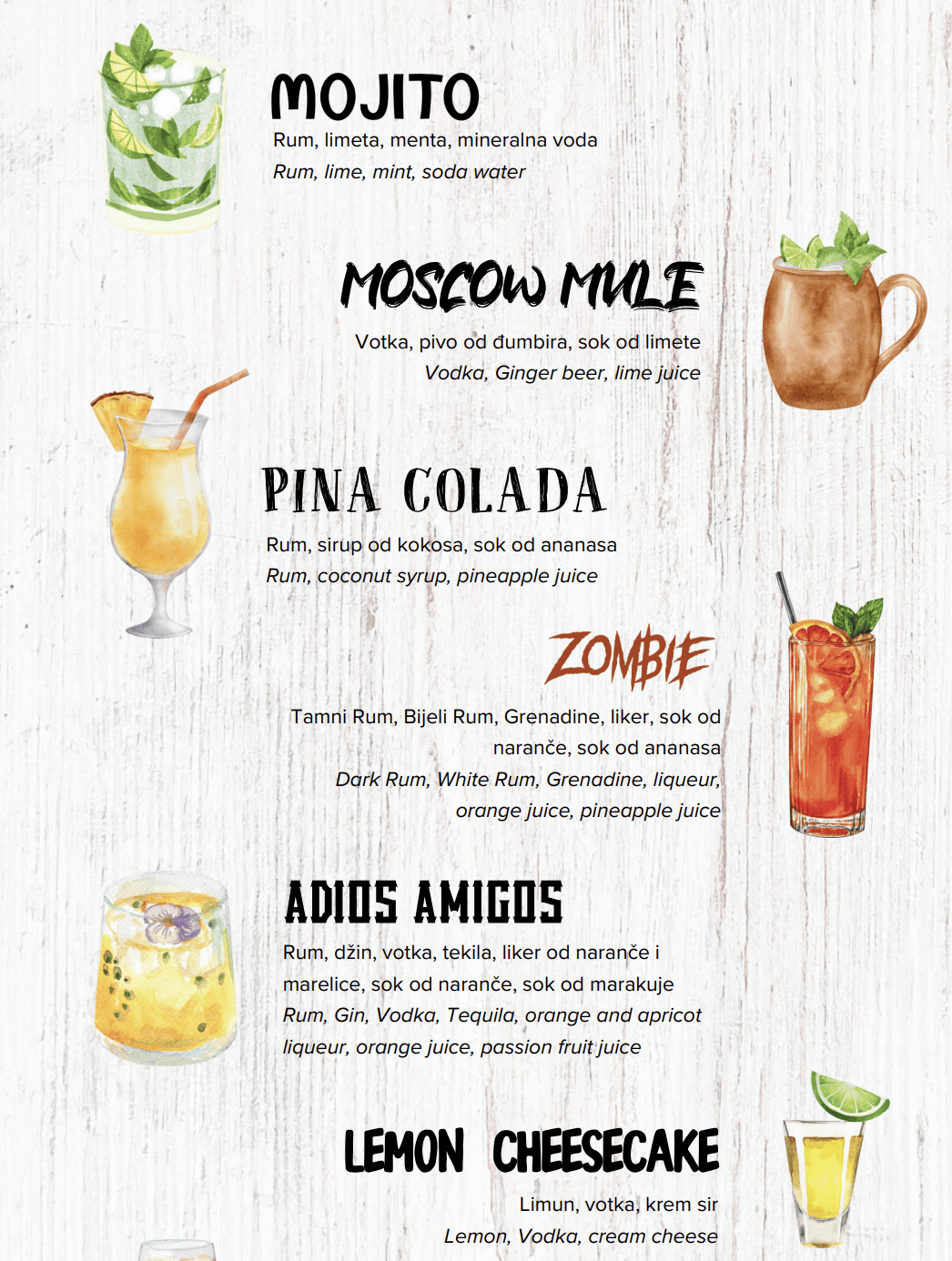 DellMar Cocktails Menu